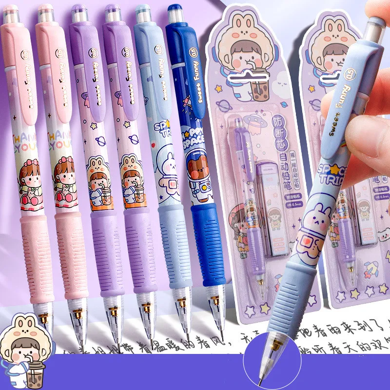 4Pcs/Lot Kawaii Automatic Mechanical Pencil HB 0.5mm Refills Pencils Cute Cartoon Rabbit Girls Office School Supplies Stationery