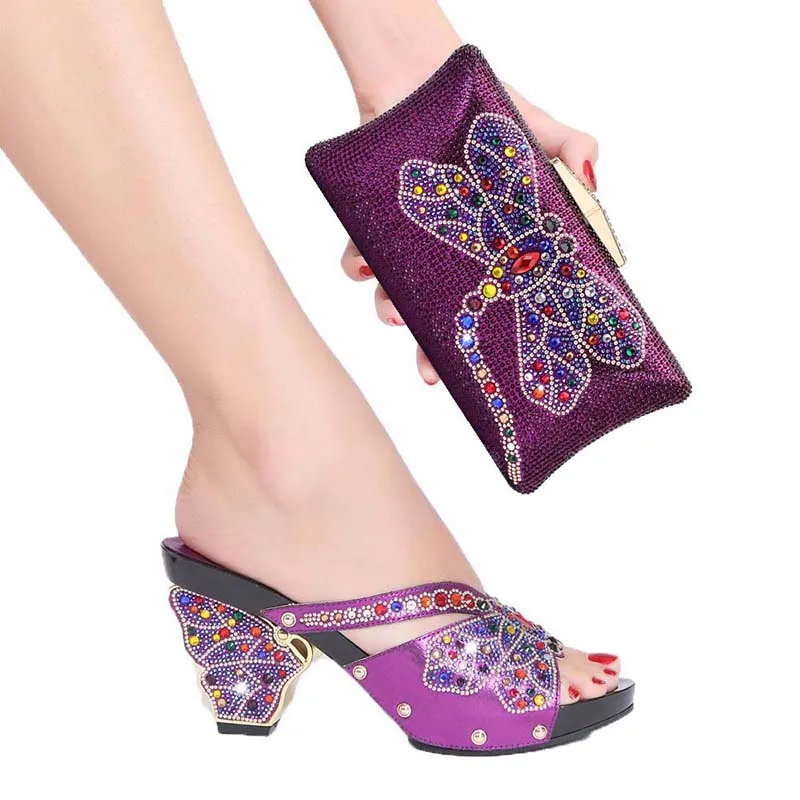 

Slippers Women Luxury Designer Brand 2022 New Arrival Banquet Party Shoes Nigerian Matching Decorated Italian Shoes And Bag Set