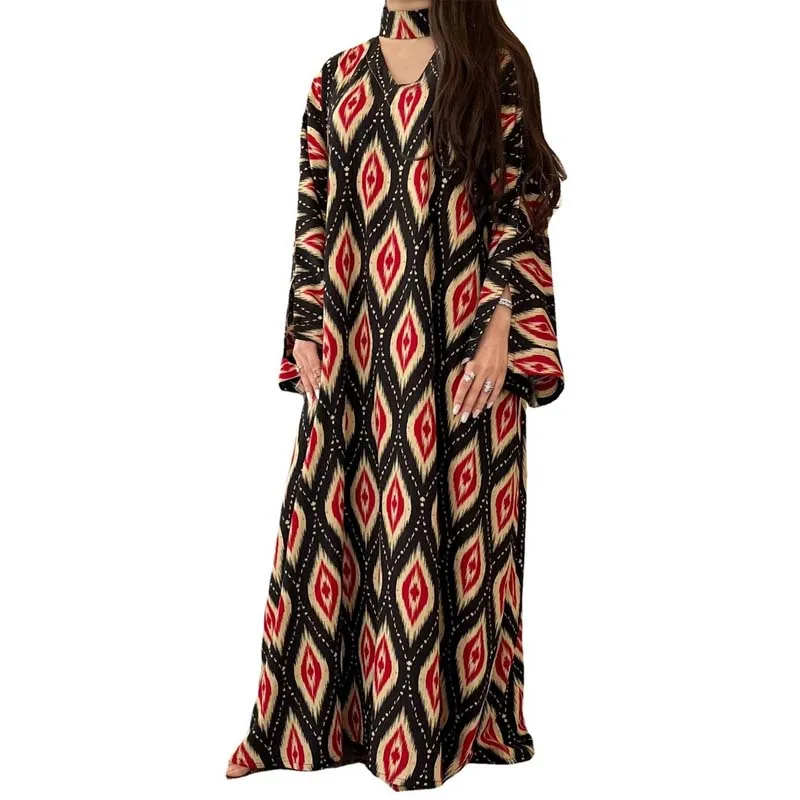 

Eid Printed Abayas for Women Dubai 2022 Middle East Islam Turkey Moroccan Kaftan Abaya Arabic Long Muslim Hijab Dress Jalabiya