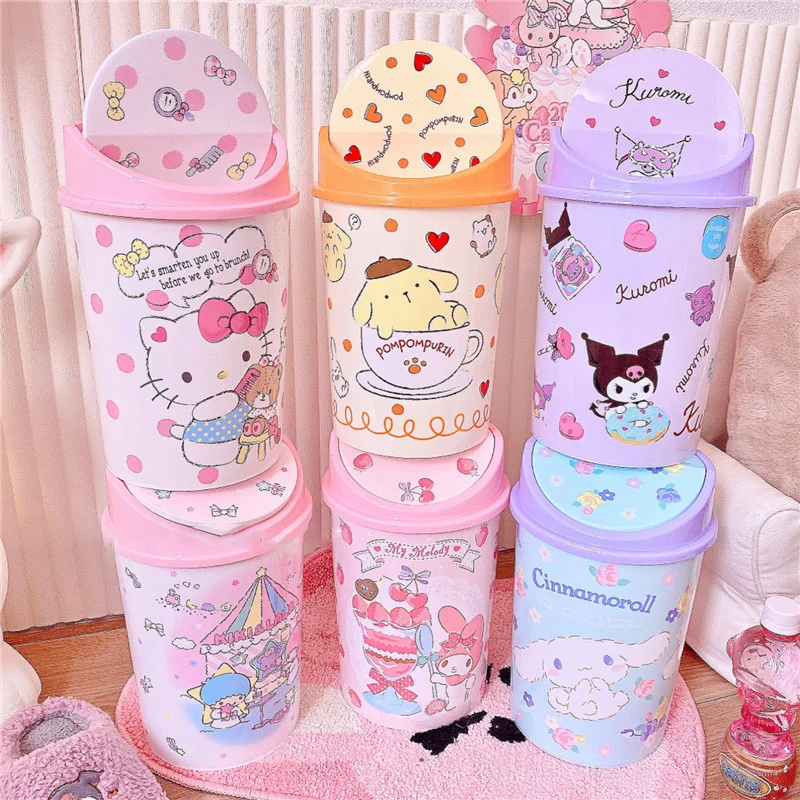 

Kawaii Cartoon Sanrioed Kuromi My Melody Cinnamoroll Flip Trash Can Desktop Clutter Storage Box Bedroom Trash Trash Girl Gifts