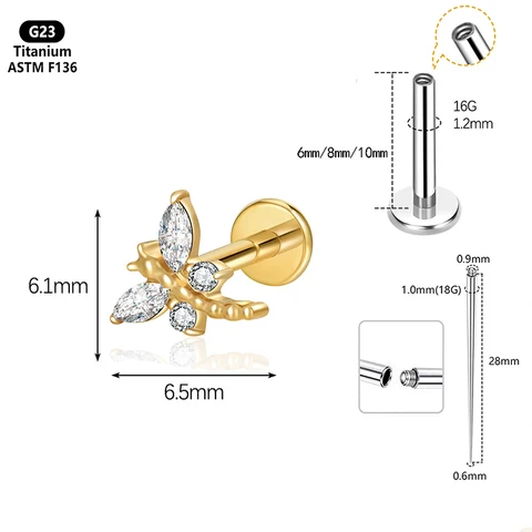 Серьги с резьбой из титана G23 для пирсинга