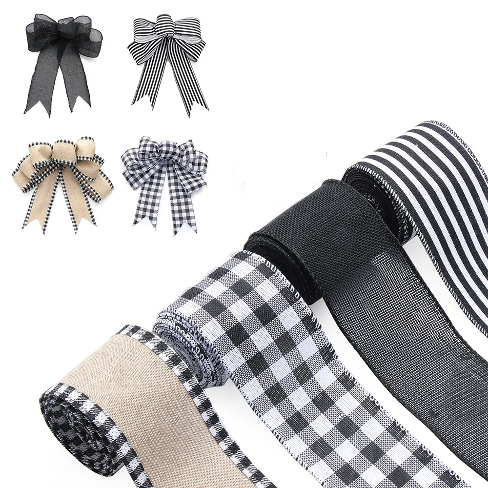 

Винтажные Проводные Ленты с краями в виде буйвола, черного, белого цветов, Цветочная композиция для самостоятельного украшения подарков