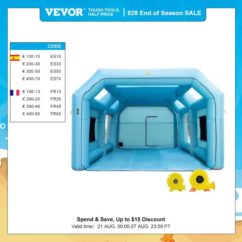 

VEVOR Inflatable Paint Booth 8.5x4.6x3 m Carport Car Spray Tent W/ 2 Blowers Auto Workstation Mobile Shelter Room Outdoor Garage