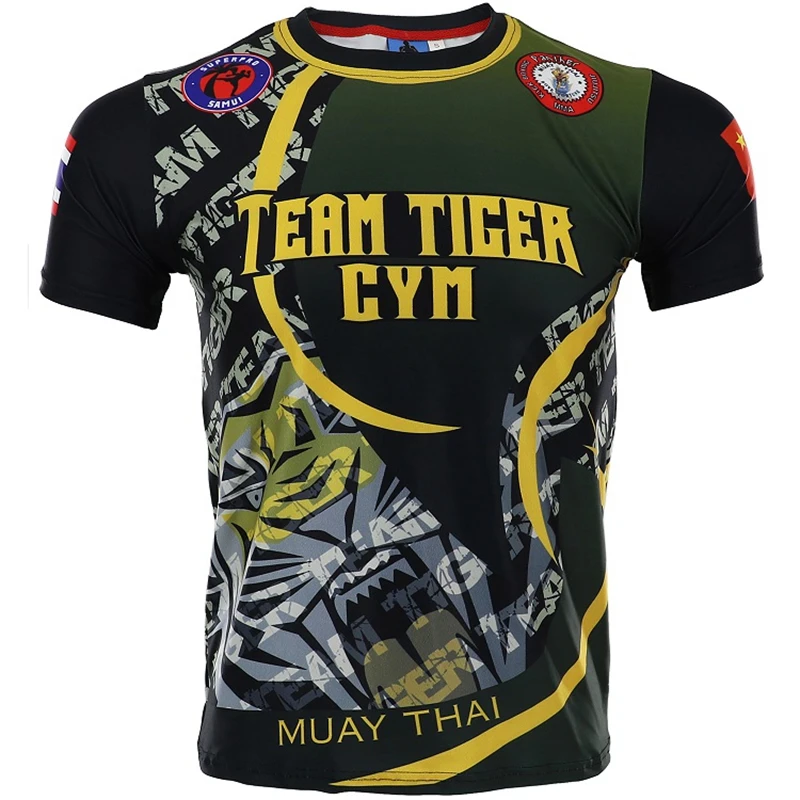 Футболка-рэшгард Tiger Muay Thai для мужчин в стиле бокса, кикбоксинга, бразильского джиу-джитсу, ММА и других единоборств в зале фитнеса или на боевых тренировках.