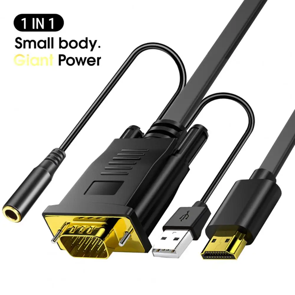 

Converter Cord High Resolution Fast Transmission Plug Play HDMI-compatible Male to VGA 3.5mm Video Adapter Cord for Laptop