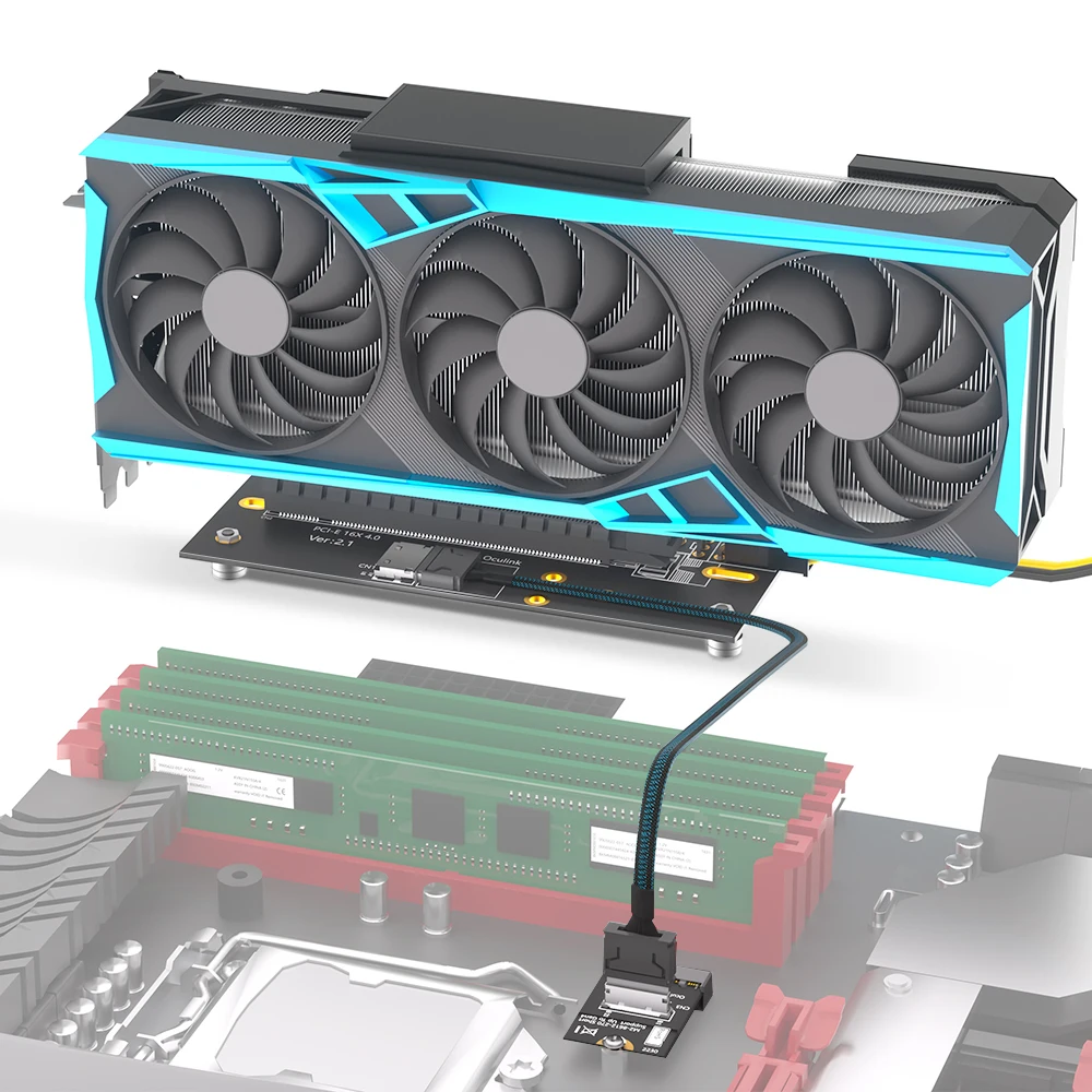 Фото Кабель-удлинитель Oculink SFF-8612 для M.2 M-Key 2230 на PCI-e 4.0 X16 (горячая продажа), для использования в качестве внешней видеокарты, SFF-8612 с правым расположением разъемов №2