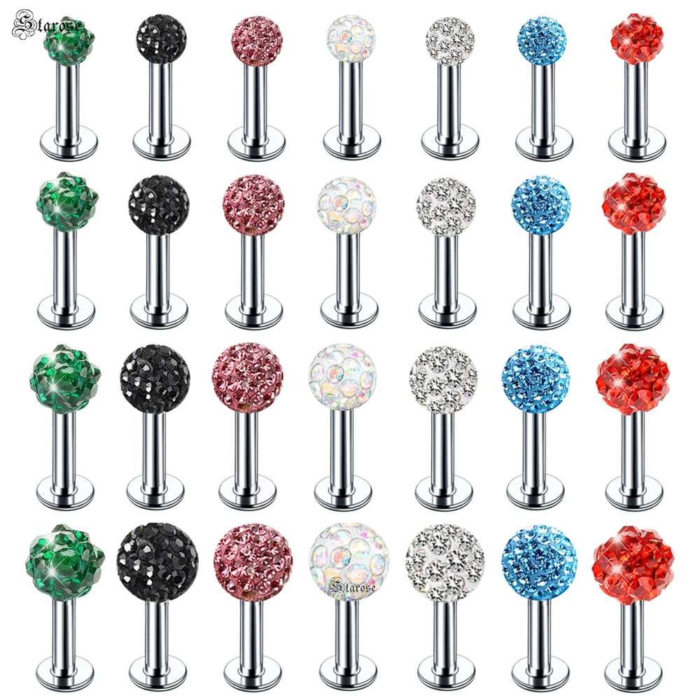 1 пара 0x6/8 мм стержень 3/4/5/6 хрустальный шар губная серьга для пирсинга губ носа