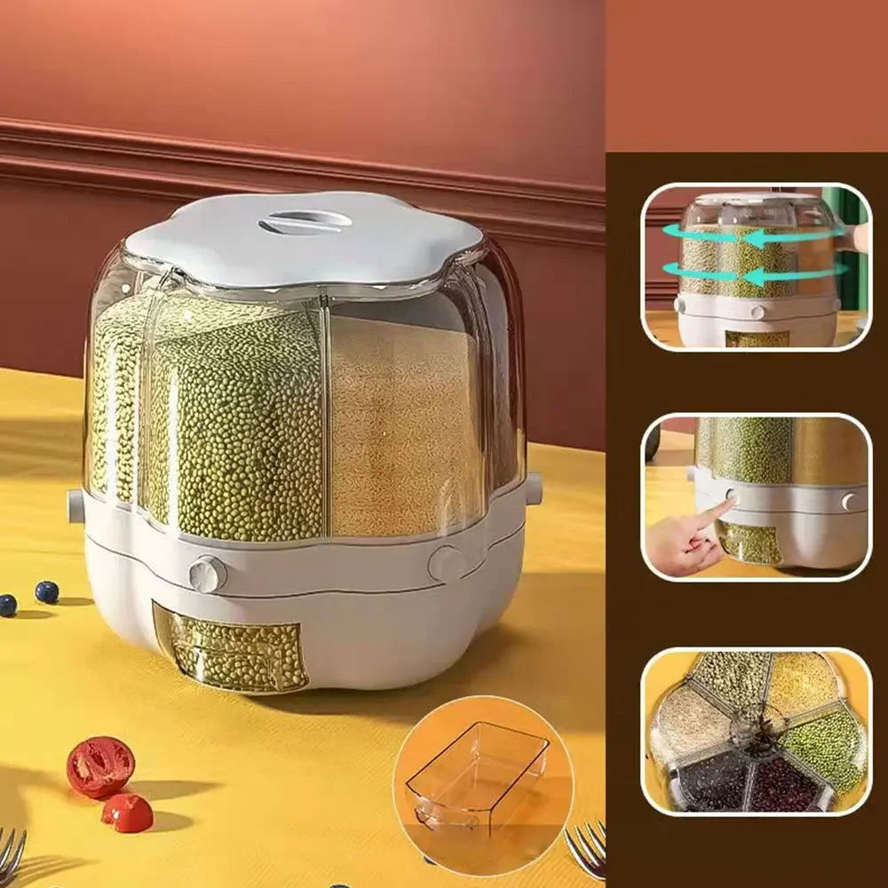 Grote Voedselopslagcontainer 360° ° Roterende Nustvaten Verzegelde granendispenser Rijsttank Graandoos Keukenopslagcontainer