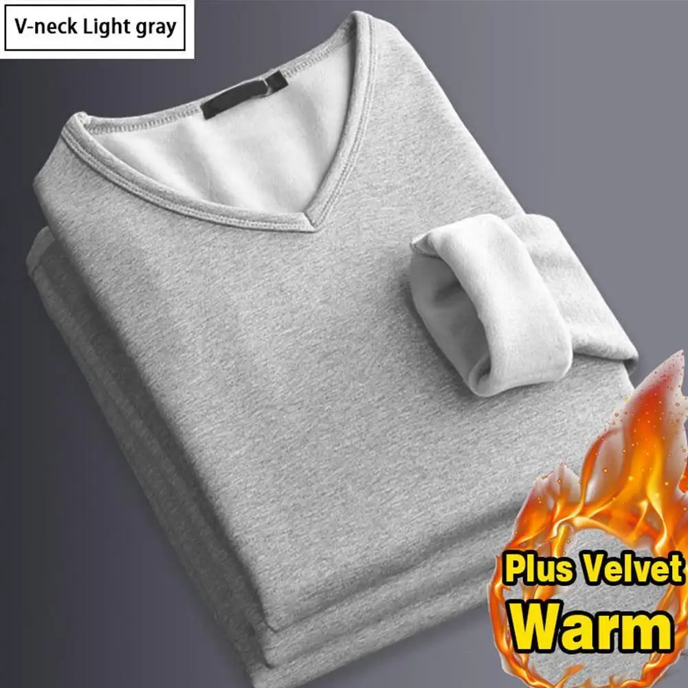 

Autumn Winter Plus Velvet Thickening Mens Thermal Underwear Tops Long Sleeve Soft Warm T Shirt Casual V Neck Man Thermal Blouse