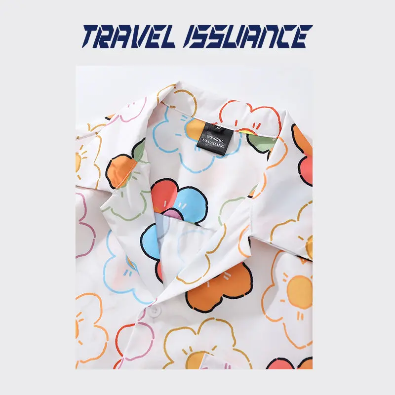 Summer Men Casual Shirts Japanese Style Fresh and Colorful Flowers Fun Tide Brand  Lazy Youth Streetwear Fashion Shirt Mens