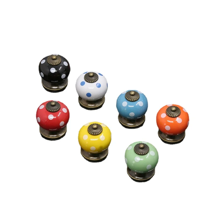 

Retro Alloy Pumpkin Ceramic Drawer Handles Ladybug Furniture Cabinet Knobs Wardrobe Round Single Hole Dresser Knobs Pulls