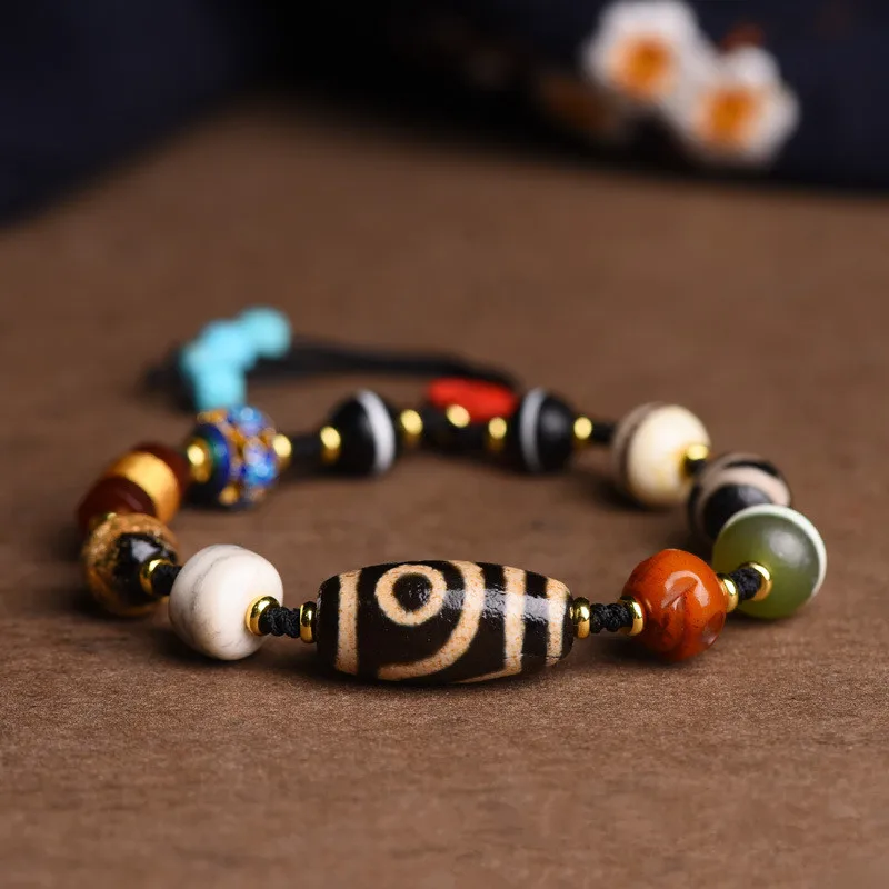 

Hand-woven Rope Tibetan Style Dzi Beads Multi-treasure Men's women's Bracelet String Vintage Agate Temple Ethnic Style Jewelry