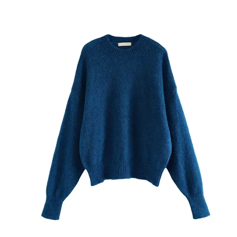 

WOMEN Blue Sweaters Women Fall Winter 2021 Korean Fashion New Pullovers O Neck Long Sleeve Harajuku Loose Knitting Jumpers