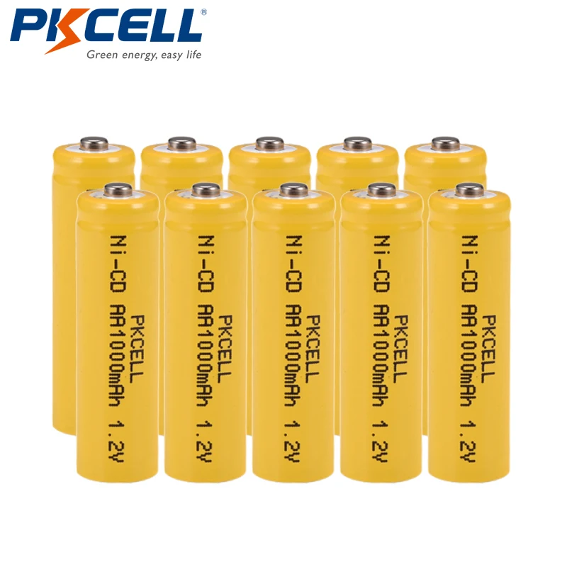 

10pcs/lot NiCd AA Battery 1000mAh 1.2V Ni-Cd Rechargeable Batteries For LED Lights Button Top