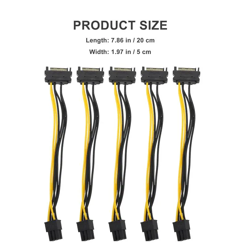 

5PCS Graphics Card Extension Cable 15Pin SATA to 6pin PCI-E Cord Accessory