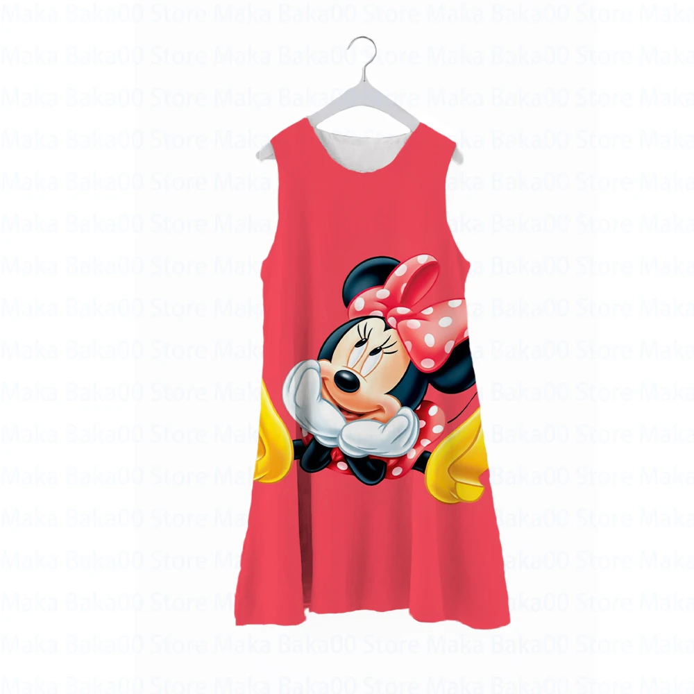 

2022 Mickey Minnie Princess Dress Summer New Children's Clothing Disney Print Round Neck Sleeveless Casual Cute Dress