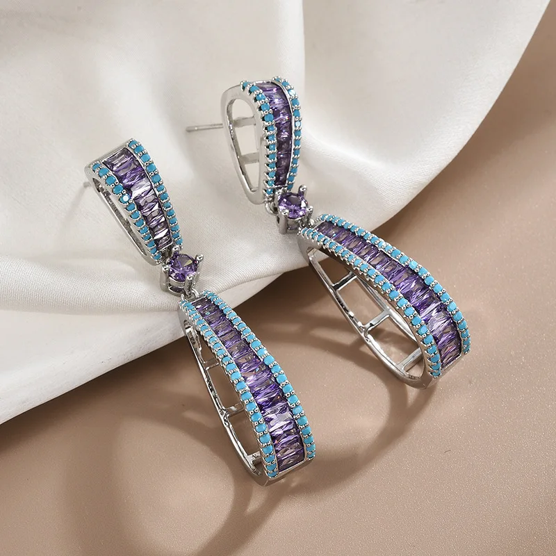 

European and American Fashion Exaggerated Water Drop Dangle Earrings 925 Silver Needle Luxury Brand Jewelry With Cubic Zirconia