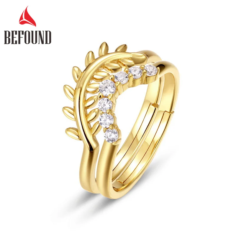 

Fashion Two Pieces Stacked Women's Rings 925 Sterling Silver Gold Plated Willow Leaf Rings for Women Versatile Trend Jewelry
