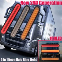 2pcs new generation 100led trailer truck brake light 3 in1 neon halo ring tail brake stop turn light sequential flowing signal