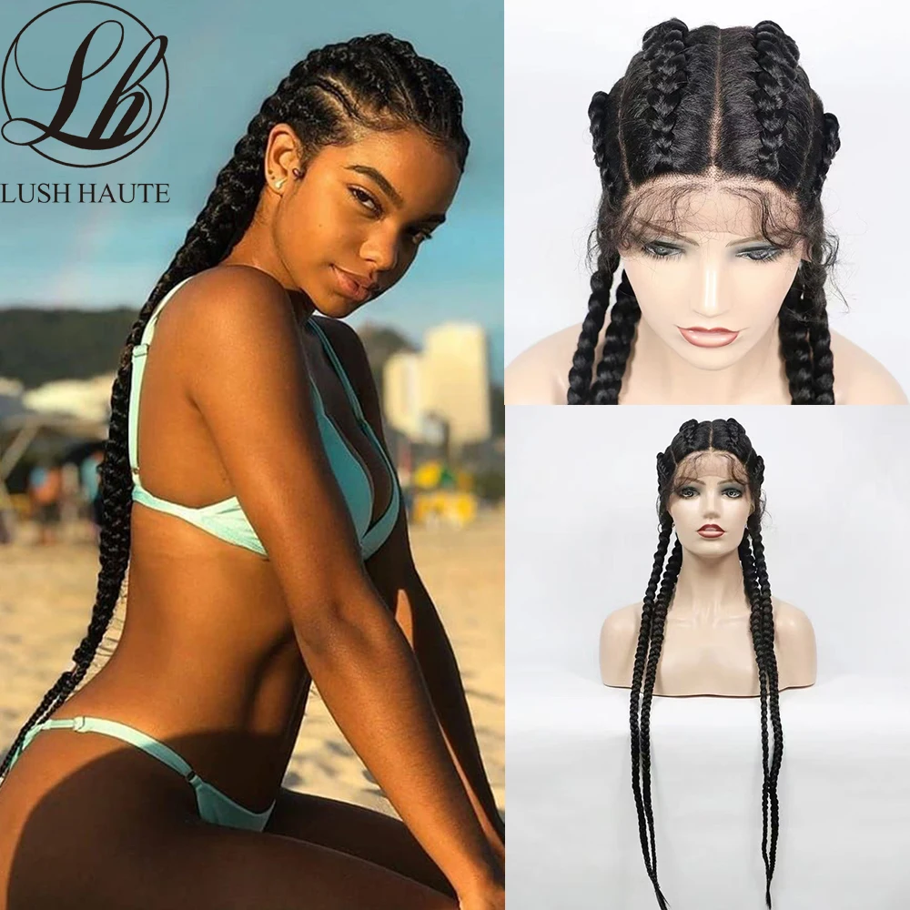 Lace Braided Wigs Box Braids Wig With Baby Hair Black Double Dutch Box Braids Wig For Black Women Synthetic Braid Wigs