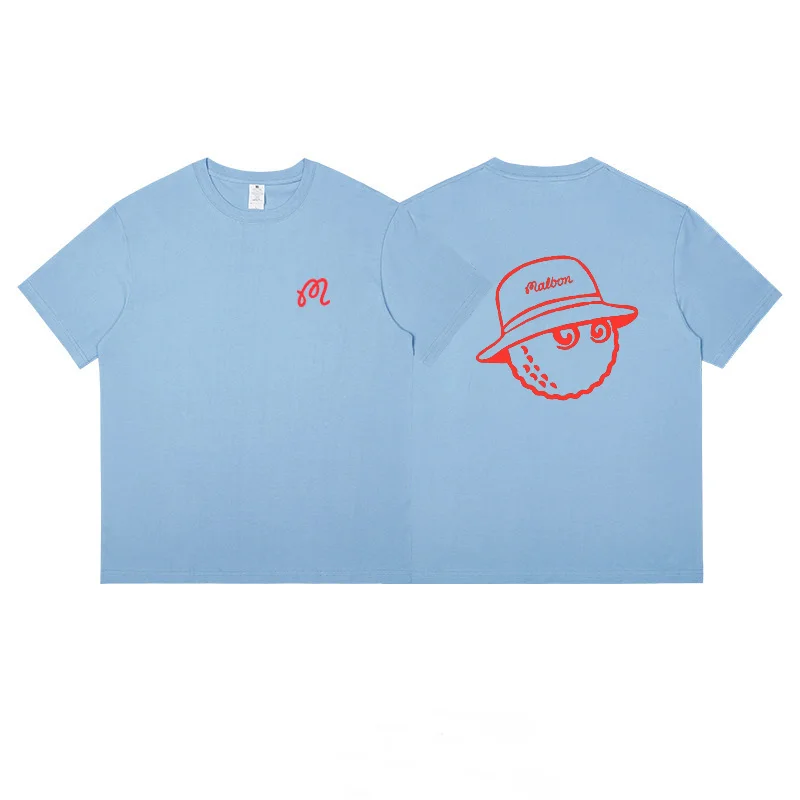 Malbon Golf  Men's Summer Colorful Cotton Large Bucket Hat  Loose Fit Street Short Sleeve T-Shirt Couple Fashion Top Clothing