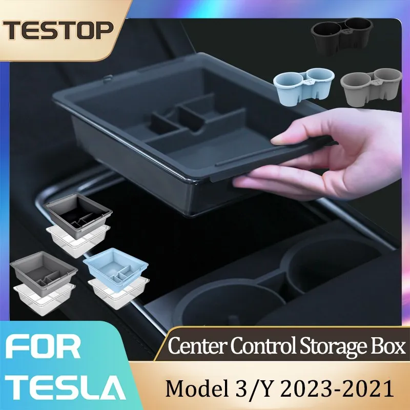

Car Storage Box Central Control Cup Holder For Tesla Model 3/Y 2023 Accessories Glasses Box Auto Interior Parts 2022 2021