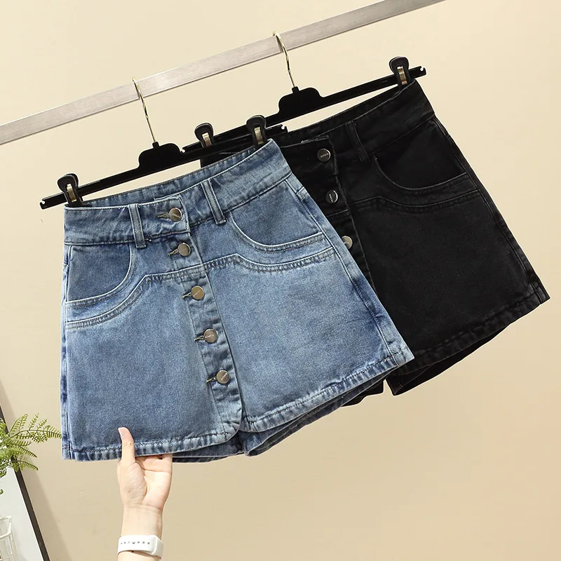 girl denim short skirt female summer large size bag hip culottes a-line retro skirt  Embroidery  Casual  Solid  A-LINE