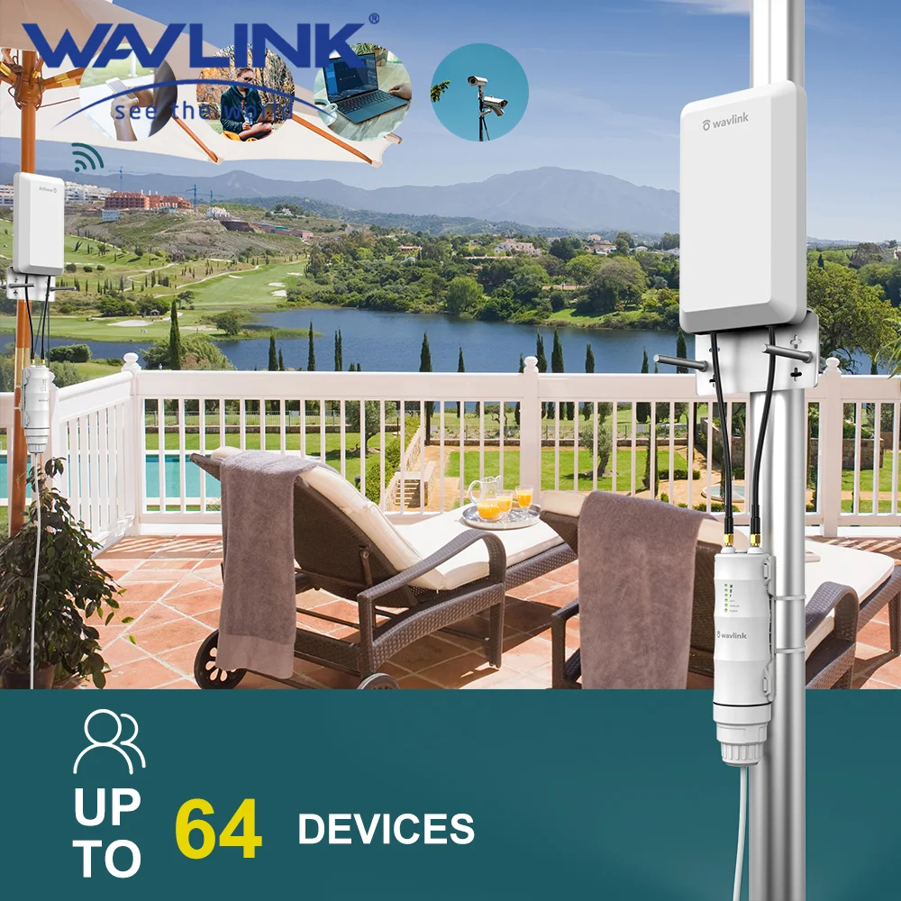 Wavlink Wifi Router Extender Repeater Poe 2.4GHz 300Mbps High Power Waterproof Long Range Outdoor Antenna Network CPE Kit