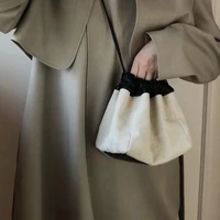 niche design canvas leather dumpling bag ins drawstring crossbody shoulder wonton bucket bag dual use ladies