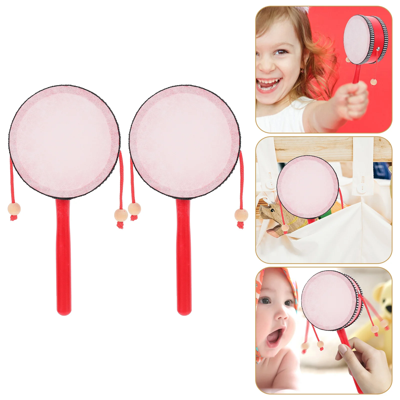

2 Pcs Wave Drum Hand Shaking Drums Old Fashioned Toys Wooden Plastic -drums