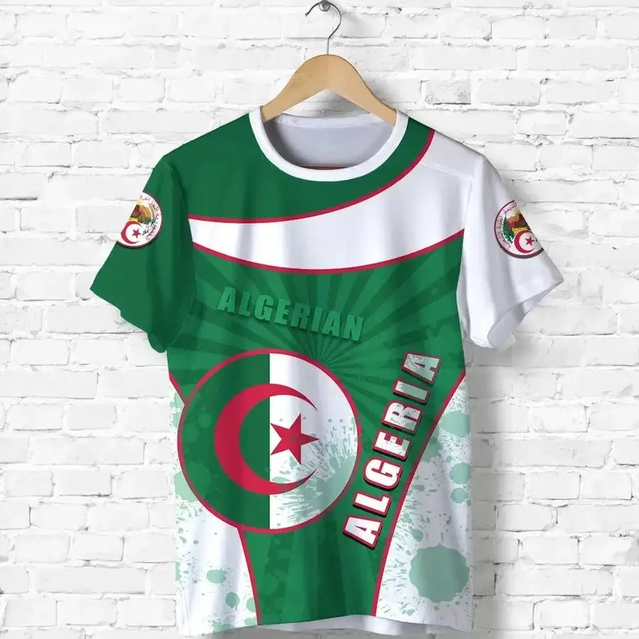 

Algeria Flag T-shirt Short Sleeves Casual Sports Loose T-shirt Flag Print High Quality T-shirt Summer Round Neck Men Ladies Tops