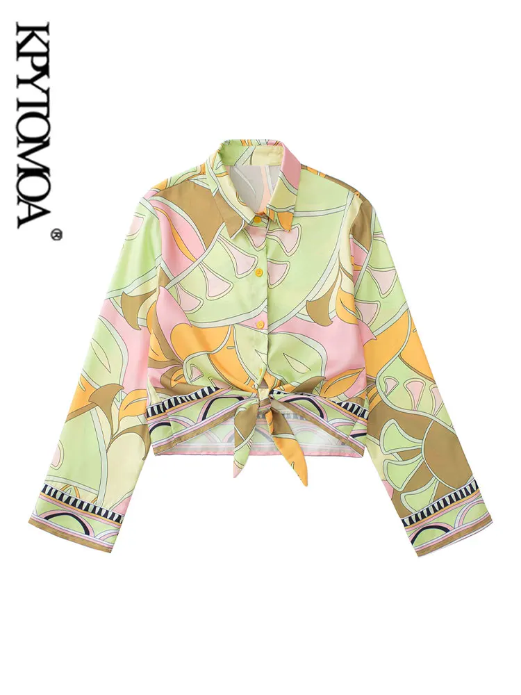 

KPYTOMOA женские модные рубашки с бантом с принтом винтажные с длинным рукавом на пуговицах женские блузки Блузы шикарные топы