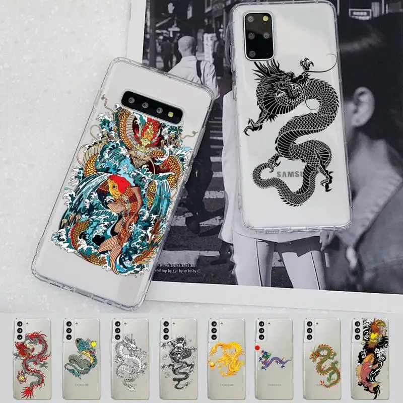 

Fashion Dragon Animal Pattern Phone Case for Samsung S20 S10 lite S21 plus for Redmi Note8 9pro for Huawei P20 Clear Case