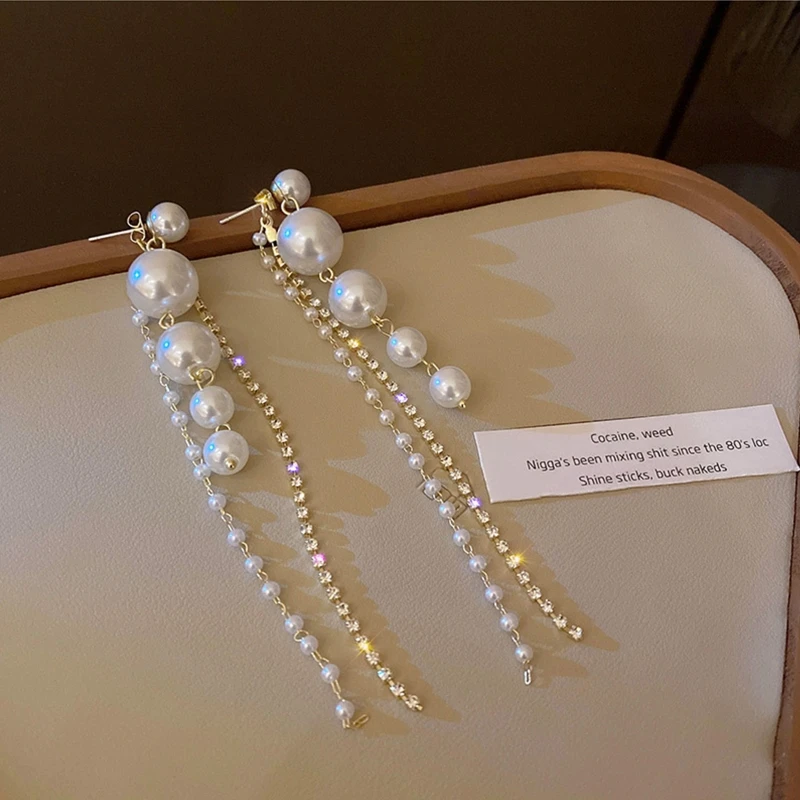 Жемчужные серьги-кисточки из серебра 925 пробы длинные серьги-подвески для ушей