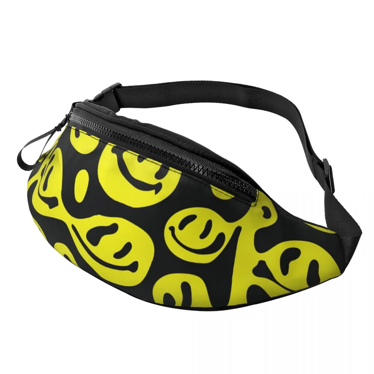 Yellow Melted Smiley Faces Printed Waist Bags Merry Christmas Unisex Fanny Pack Fashion Sport Banana Bags Belt Pouch