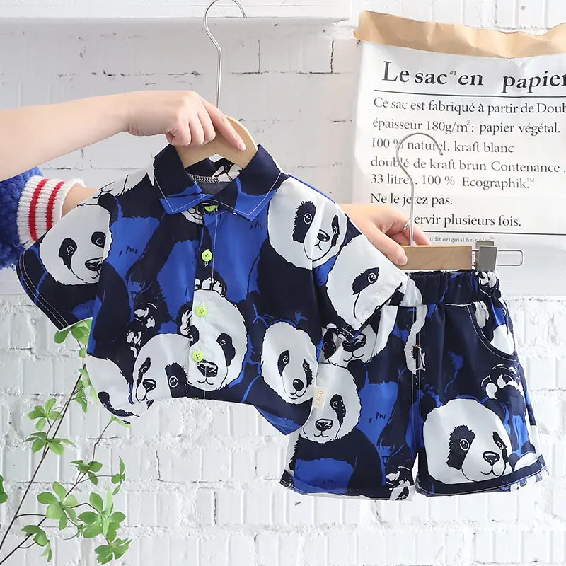 

New Summer Baby Printe Panda Children Boys Shirt Shorts 2Pcs Toddler Casual Clothing Infant Kids Tracksuits Suit Set 0-5 Years