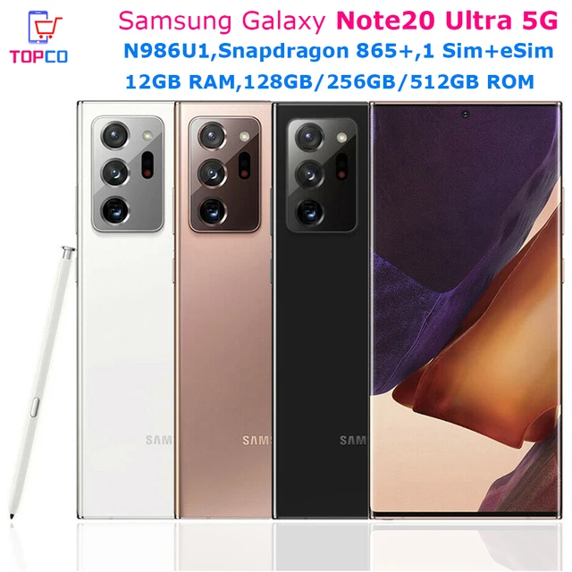 Samsung Galaxy Note 20 Ultra 5G Note20 N986U1 128G/256G/512GB Octa Core Snapdragon 865+ 6.9" 12GB 108MP&Dual 12MP CellPhone eSim 1