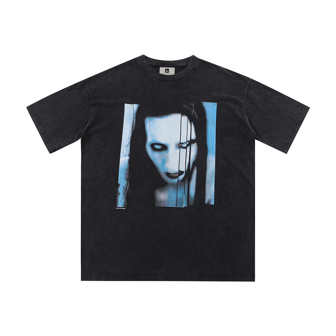 

ERIS BLACK INS in Europe and the high street, Marilyn manson retro washing cotton short sleeve T-shirt high street men and women