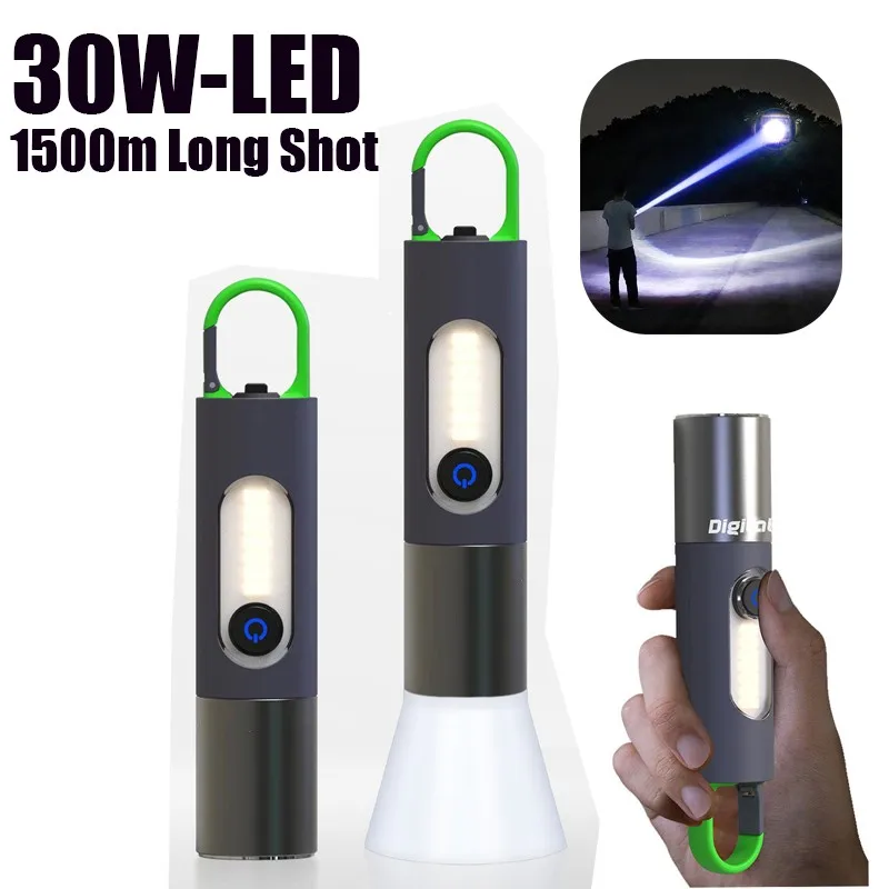 

High Power 30W LED Flashlight Long Range 1500m Telescopic Zoom Waterproof Torch Built-in USB Rechargeable Zoom Lamp for Fishing