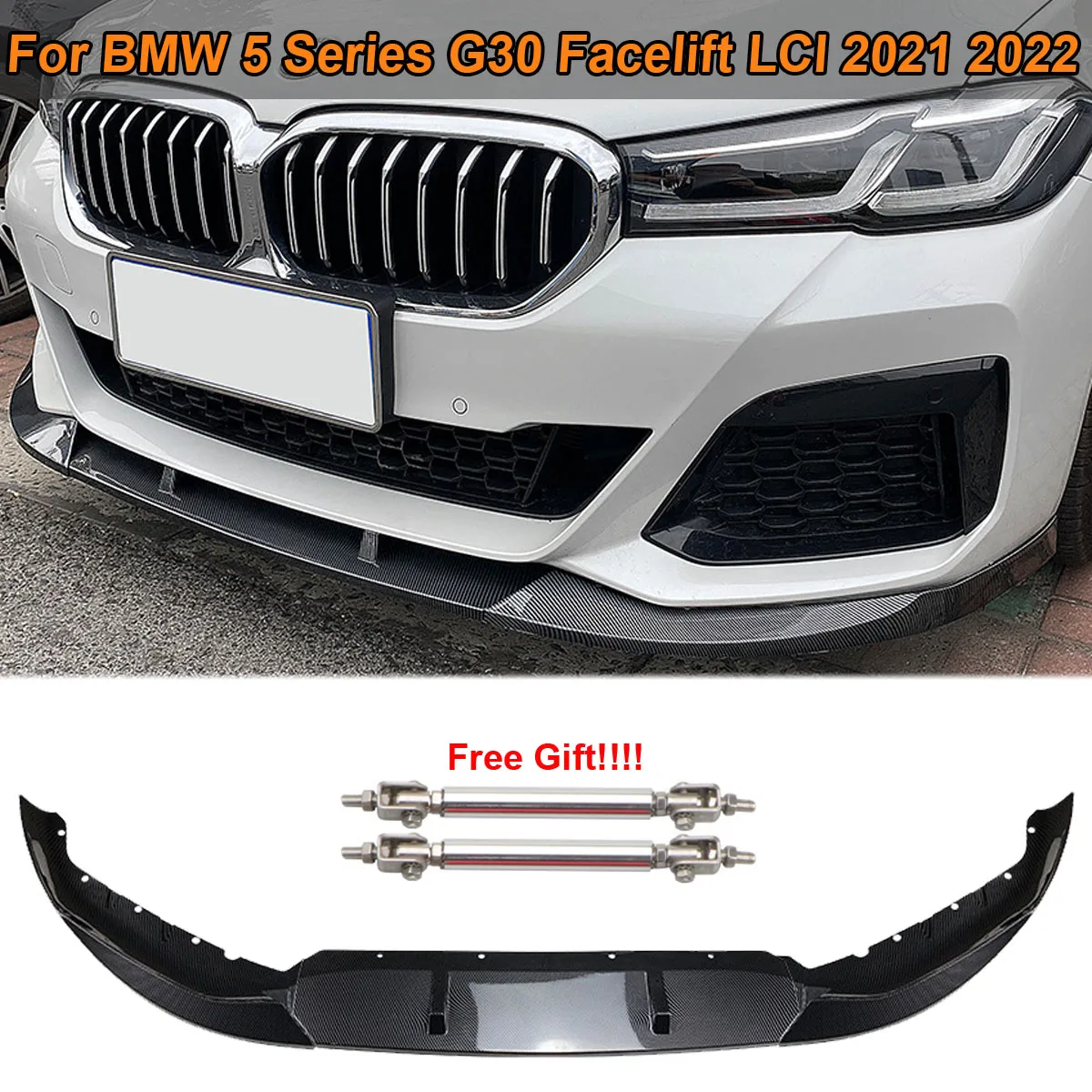 

Front Bumper Lip Spoiler Side Slitter Body Kit Guards For BMW G30 5 Series Facelift LCI M Sport 525i 530i 2021+ Car Accessories