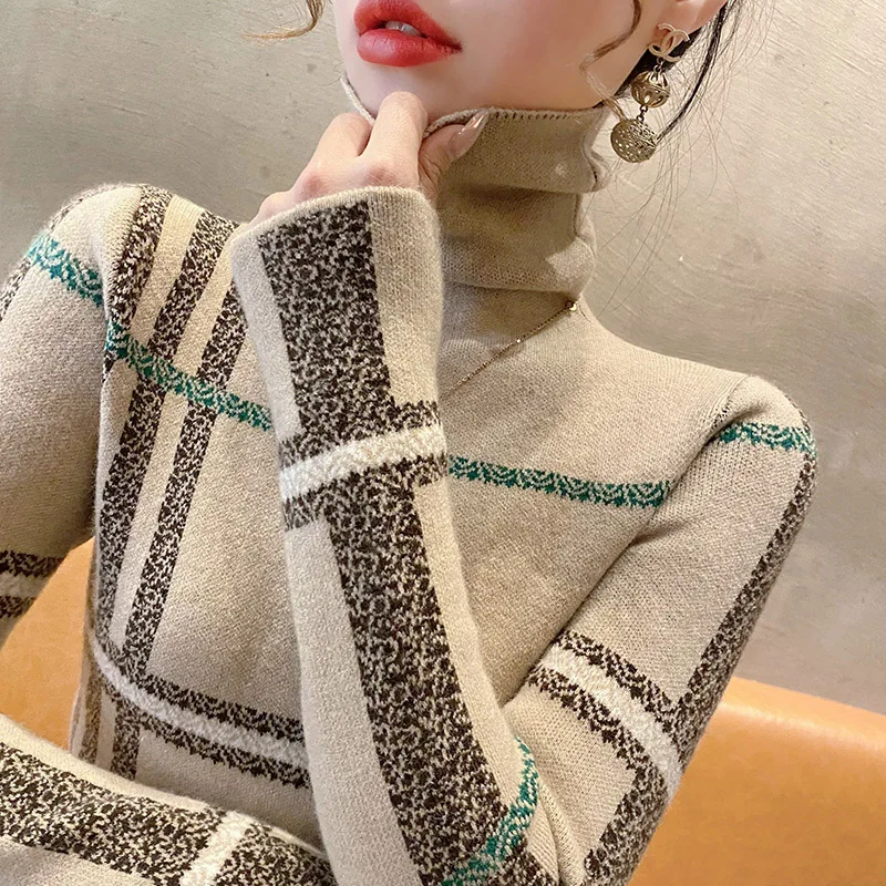 Odzież damska Casual sweter na wszystkie mecze nowa wiosenna dzianina z golfem modny wąski długim rękawem damski top dzianiny Y2K