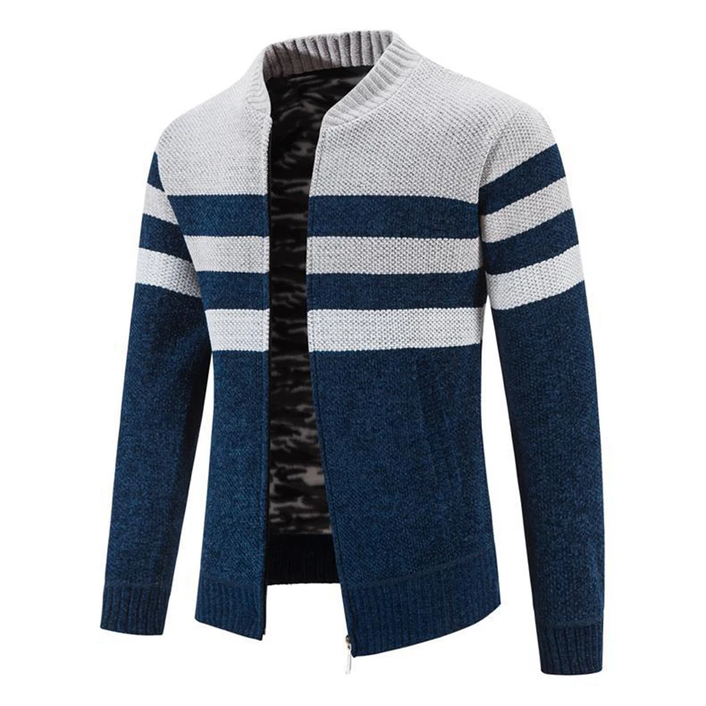 

Men Thick Warm Fleece Lined Knitting Warm Winter Zip Up Coat Jacket Sweatshirt Thick Warm Cardigan Causal Knitted Male Clothing