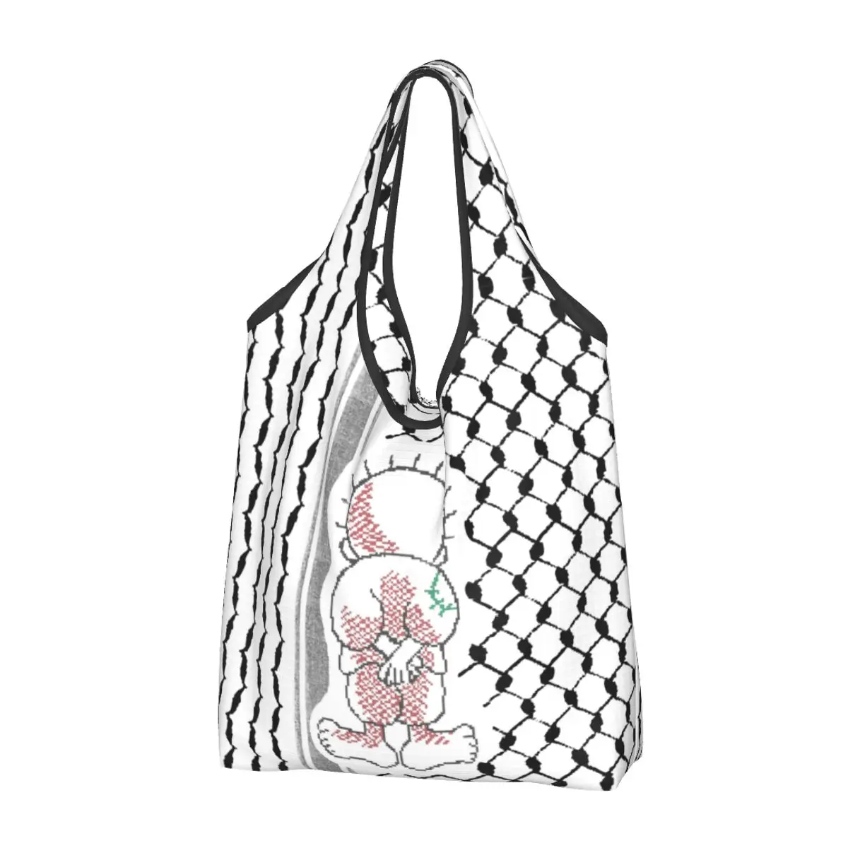 

Reusable Palestinian Palestine Kufiya Shopping Bags for Groceries Keffiyeh Pattern Grocery Bags Washable Large Tote Bags