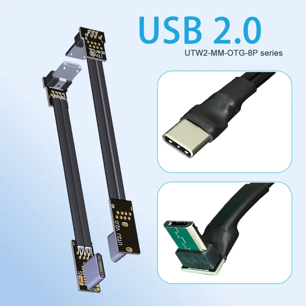 

8P FFC Type-C USB 2.0 Micro B Extension Ribbon Cable Fold 90 FPV Ultra-Slim Flat Soft Flexible FPC Charging Data Shielding Cable