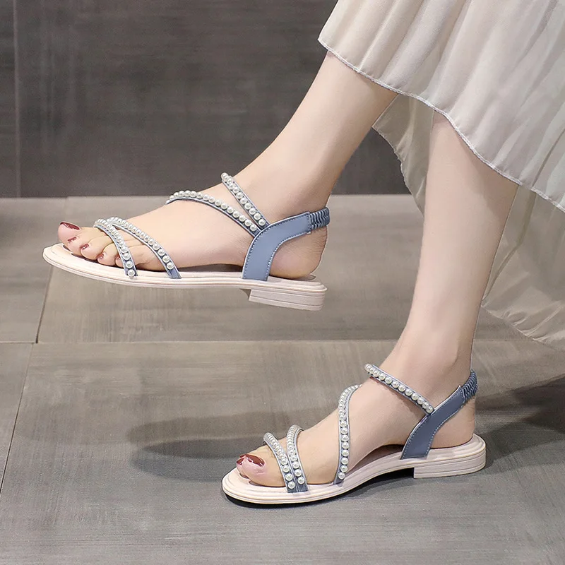 

Peep Toe Sandals Woman Summer 2022 New String Bead Shoes Lady Sandal Woman Breathable Beach Shoes on Offer Free Shipping 35-40