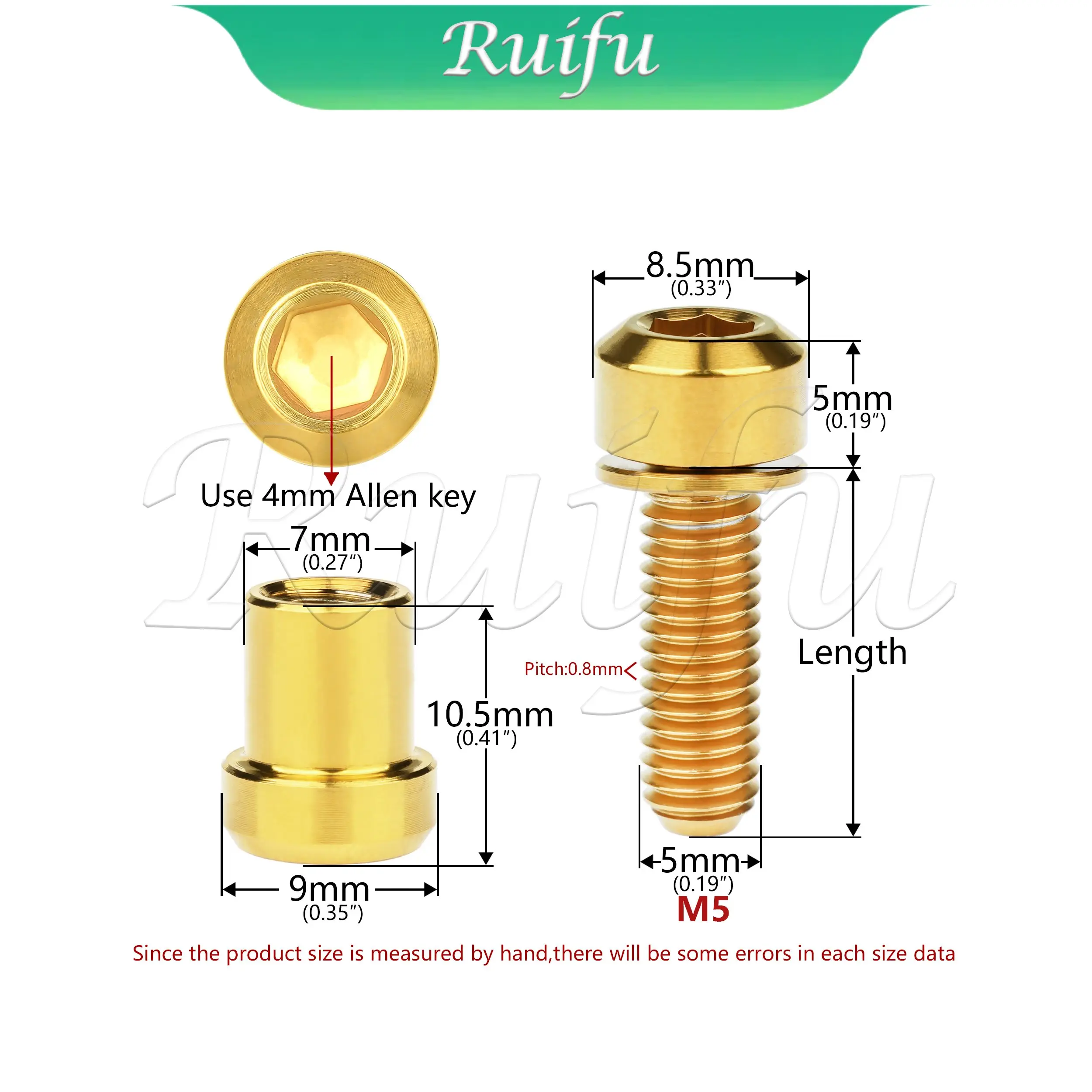 Фото Ruifu 2 шт. титановые болты M5x16/18/20 мм для крепления руля велосипеда с гайками для аксессуаров MTB №4