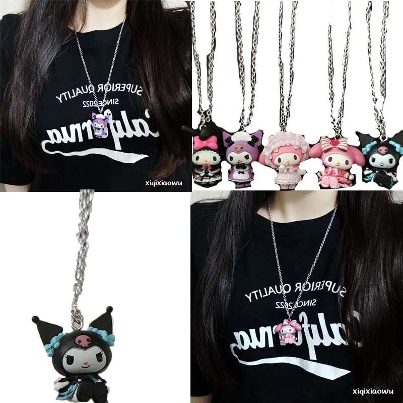 

Kawaii cute cartoon Sanrioed Kuromi Mymelody Japanese dark personality Titanium Steel Couple Necklace Pendant birthday present