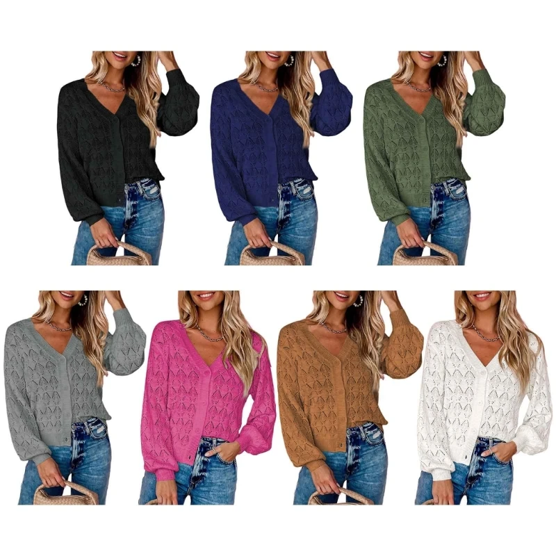 

Womens Cardigans Hollowed-Out Open Front Knitwear Sweater Button Down Cardigan Fashion V Neck Knit Cardigans Coat