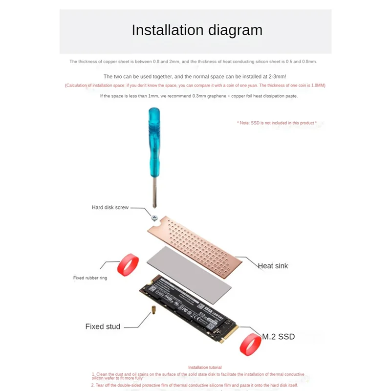 Фото Твердый радиатор M.2 Nvme SSD-кулер 2 мм для твердотельного жесткого диска M2 2280, медный радиатор с термопрокладкой №1