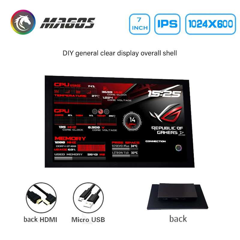 Чехол для компьютера с динамическим дисплеем контролем температуры 7-дюймовым